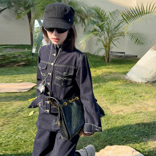女童春季牛仔外套套装2026新款儿童薄款立领开衫上衣直筒裤两件套