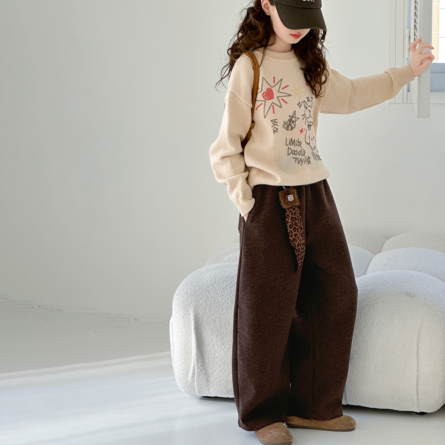 女童冬装毛衣呢子裤套装