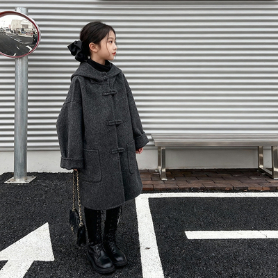 女童冬季连帽呢子外套