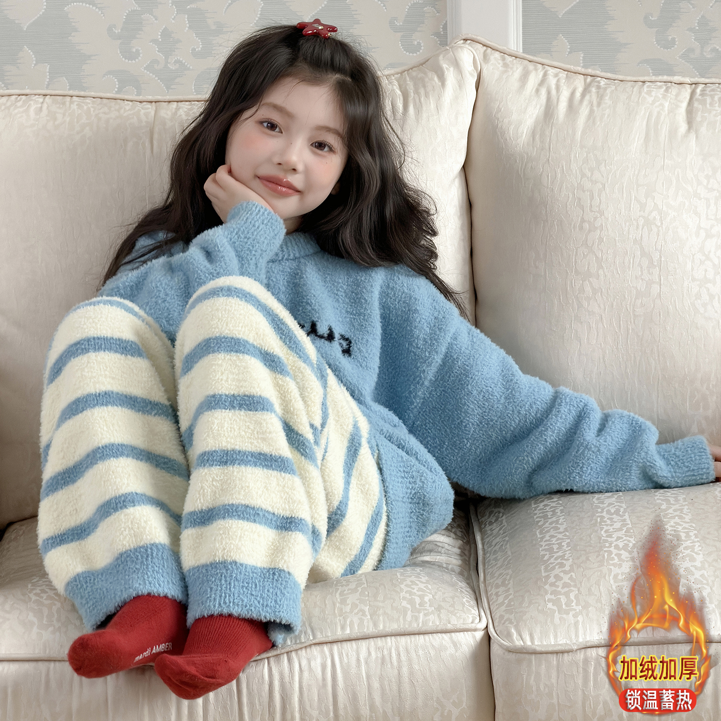 女童冬季加厚睡衣套装