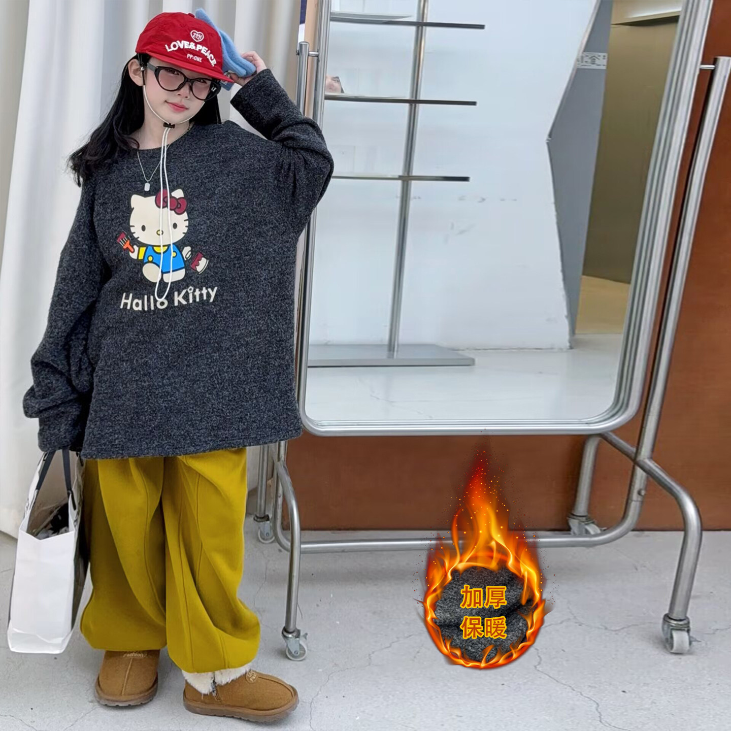 女童冬季加绒卫衣套装2025新款儿童中长款上衣马甲卫裤三件套洋气