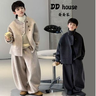 男女童冬季呢子套装童装洋气呢子外套长款加绒拜年服儿童保暖韩版