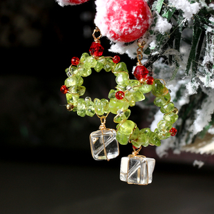 【醒月舫】【圣诞】槲寄生原创宝石水晶花环耳环包金耳饰复古