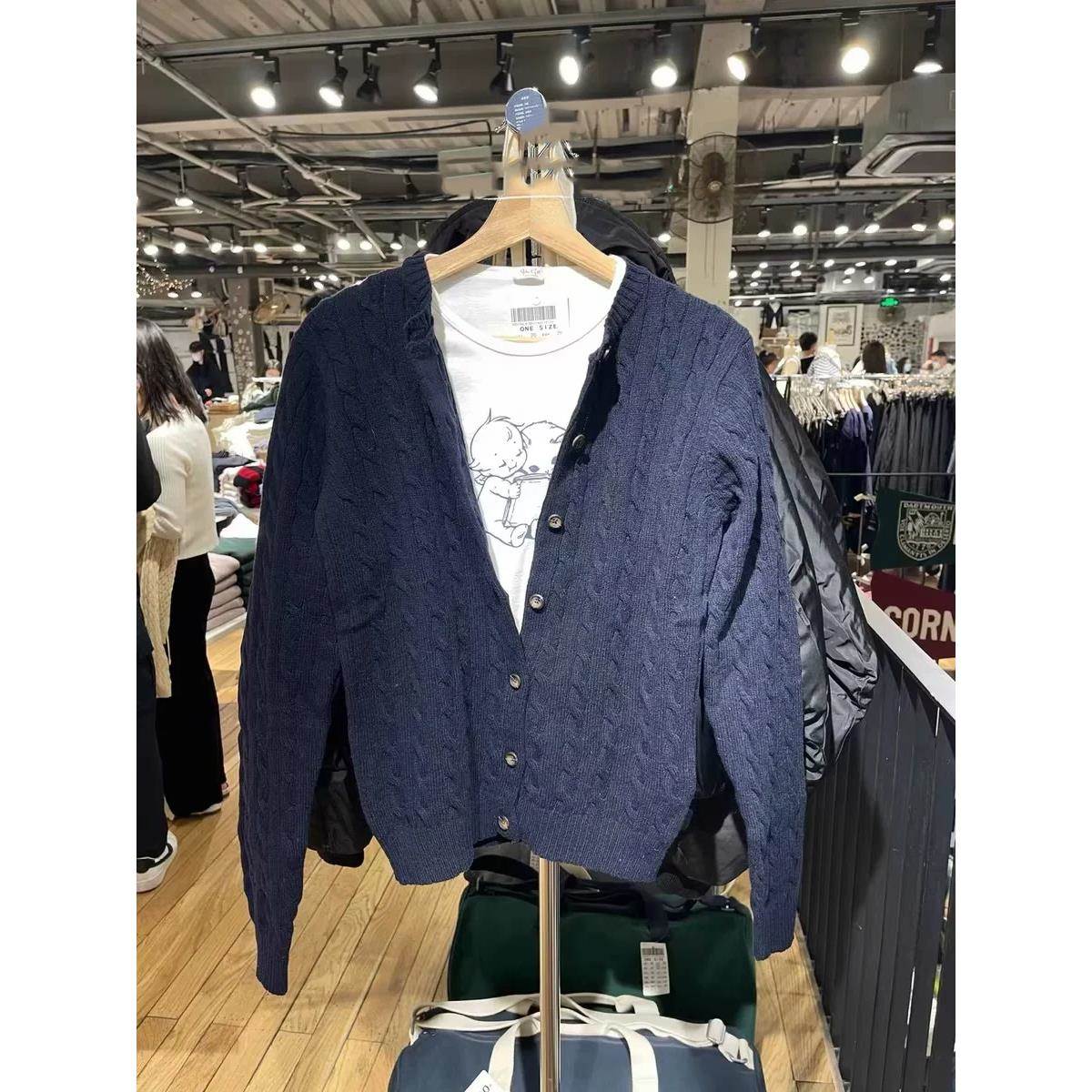 Brandy Girl美式覆古bm针织衫欧阳娜娜同款麻花开衫单排扣毛衣