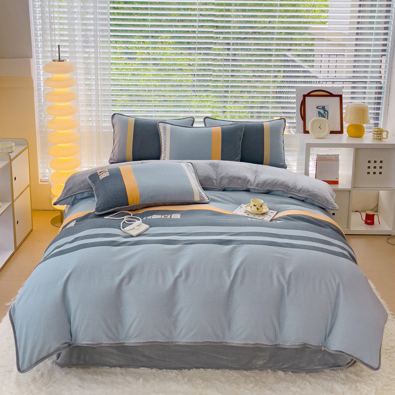 纯棉加绒四件套A面全棉B面加厚牛奶绒冬季单双人保暖法兰绒三件套