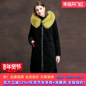 冬灯芯绒派克服羽绒服狐狸毛领长款 特价 断码 白鸭绒加厚保暖外套女