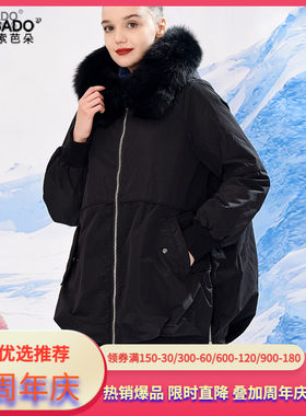 断码貉子毛领中长款羽绒服宽松