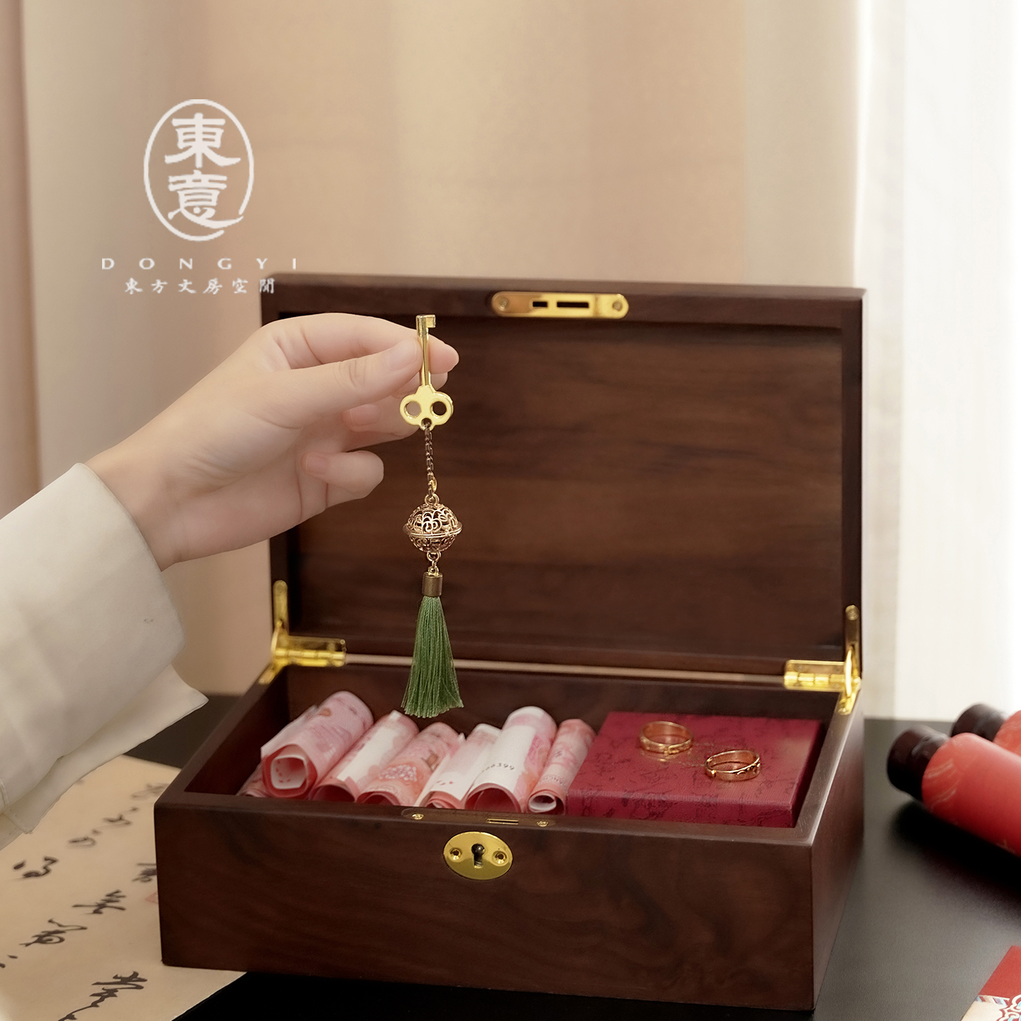中式复古胡桃木盒礼金箱