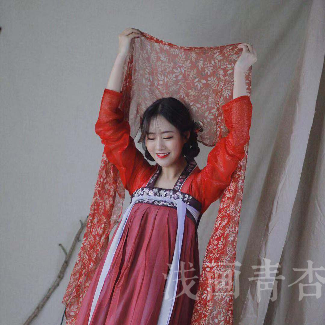【榴花不似舞裙红】真丝手绣手绘汉服定制/加工