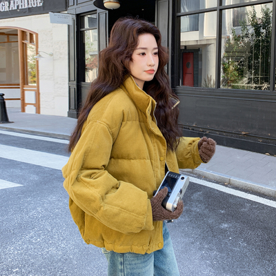 灯芯绒短款加厚两面穿羽绒服女