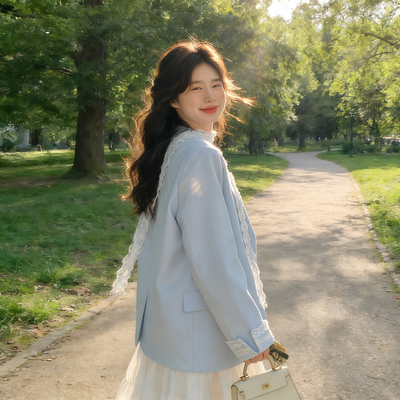 蓝色西装外套女款春装新款小个子