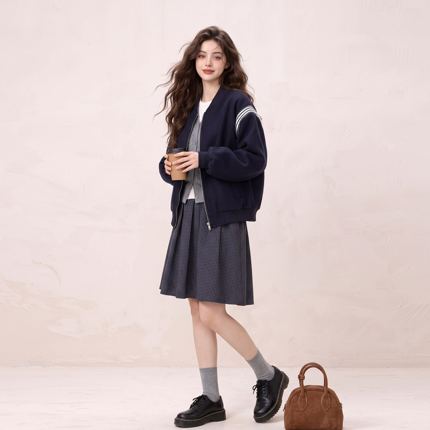 藏青色棒球服外套女秋季2026新款