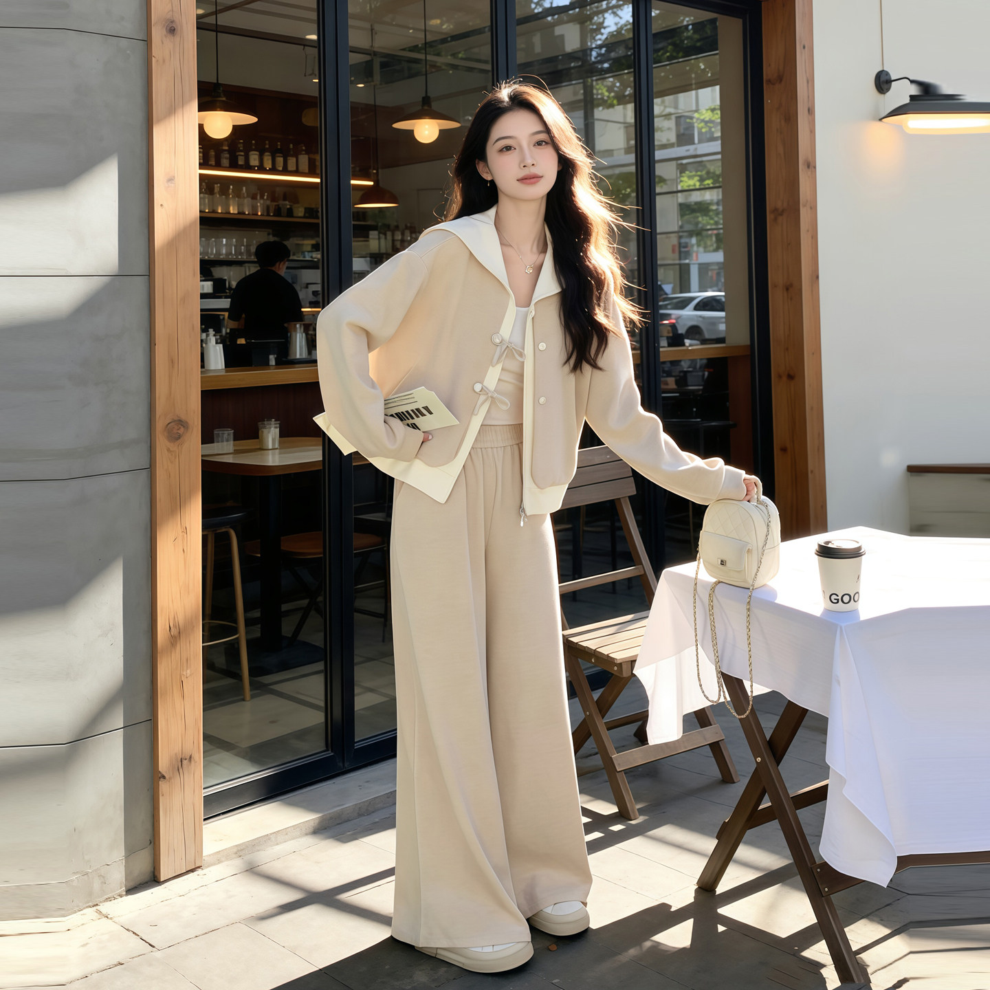 海军领卫衣套装女春装2026新款韩系穿搭运动休闲外套阔腿裤两件套