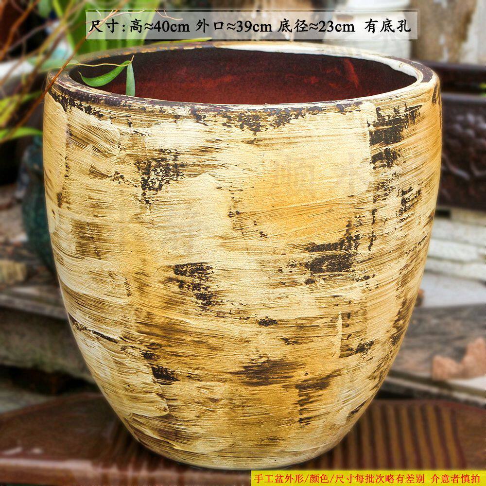 复古田园风特色花盆大口径陶瓷庭院装饰绿植大号透气粗陶创意花盆