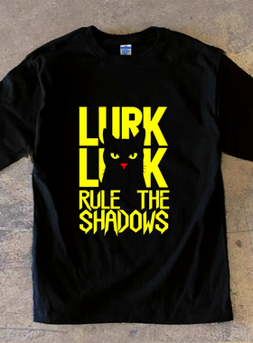 Adonis 100%纯棉重磅300克短袖潮酷吸睛黑猫元素英文印花长袖T恤