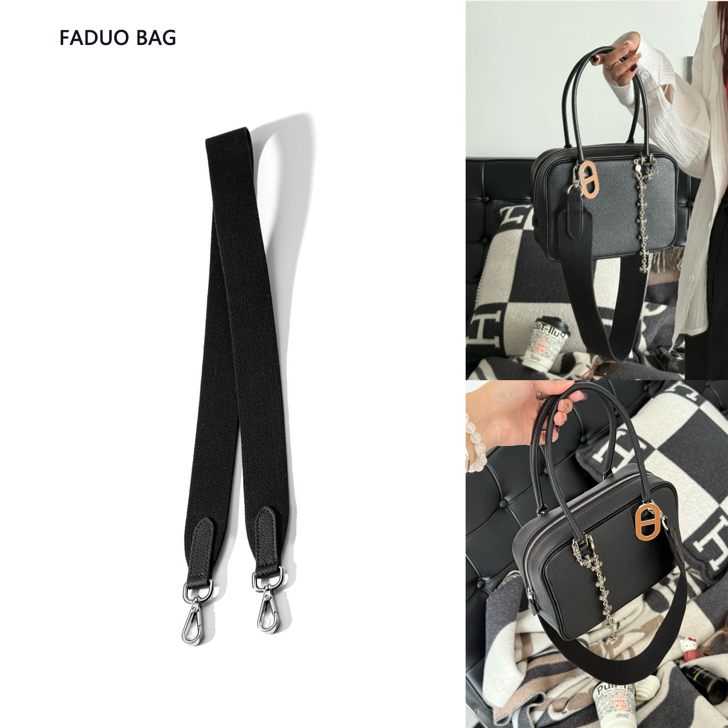 法朵 适用于爱马仕plume肩带黑色包带斜挎带单肩替换包带肩带