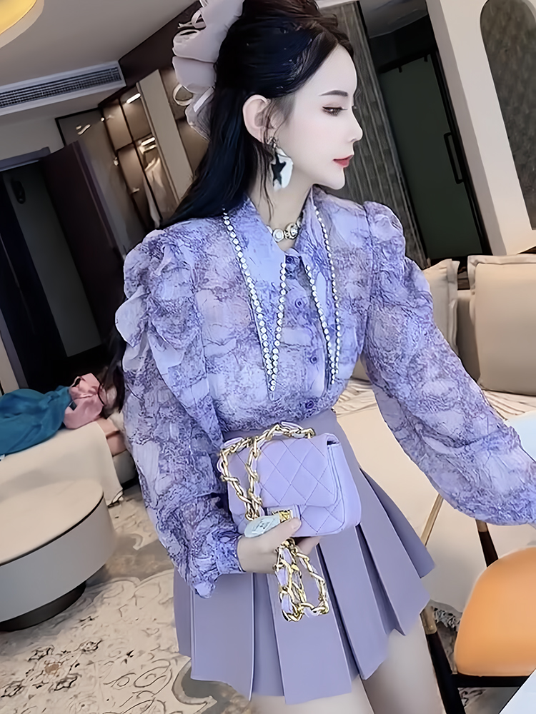 中国风水墨画扎染设计长袖衬衫女