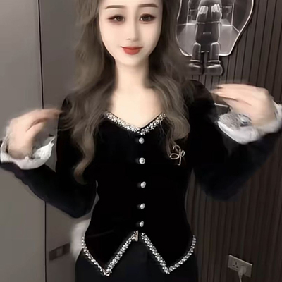 高级感时尚长袖T恤女气质V领衬衫