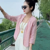 上衣 气质V领七分袖 新中式 国风绝美提花设计短外套女2026春夏新款