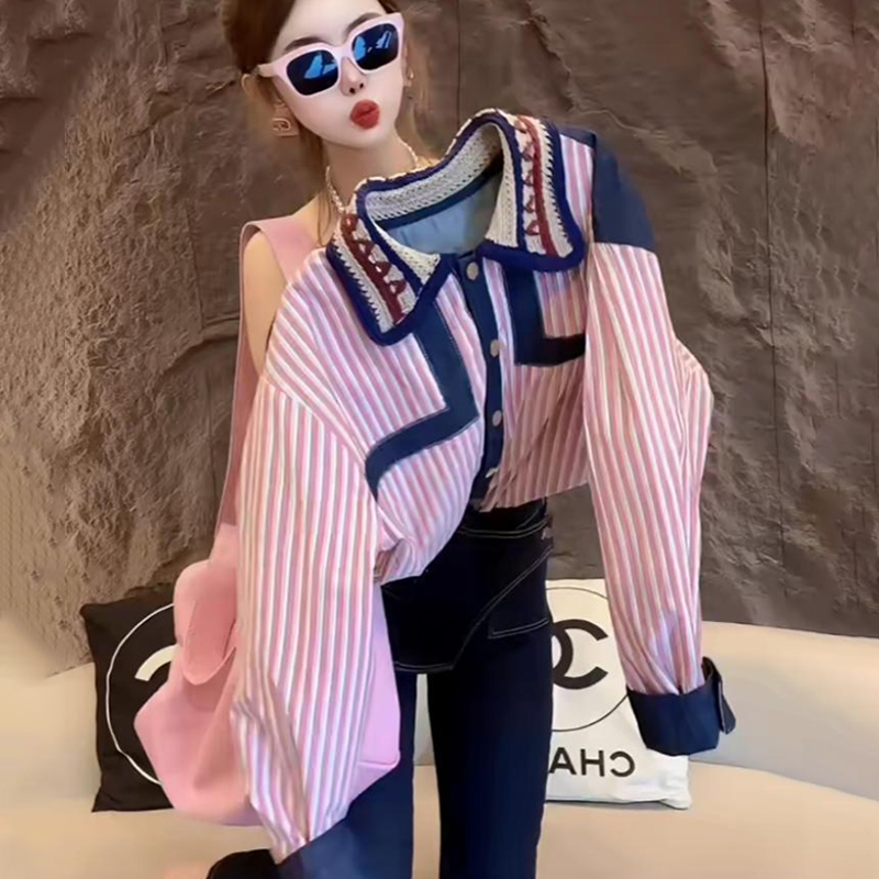 2025流行超好看时尚条纹长袖衬衫