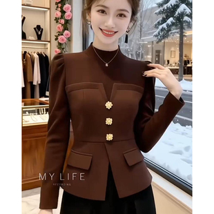 假两件双面绒修身 法式 新款 T恤女2025冬季 上衣 优雅气质半高领长袖