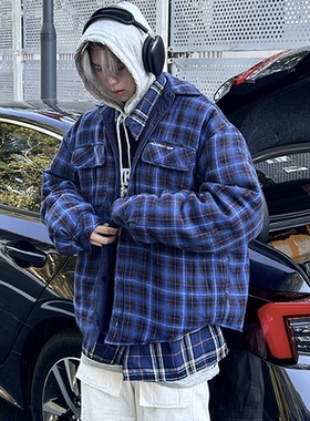 GRAILZ LEARL 双面可穿廓形蓝色格纹格子衫棉服纯棉外套VIBE夹克