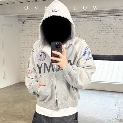 Grailz做旧复古连帽拉链卫衣
