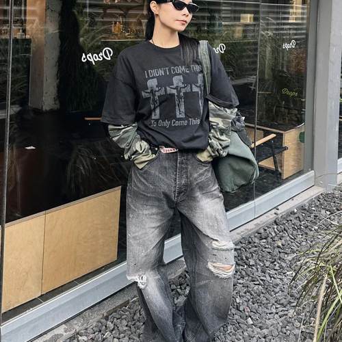 FAR迷彩袖子假两件长袖