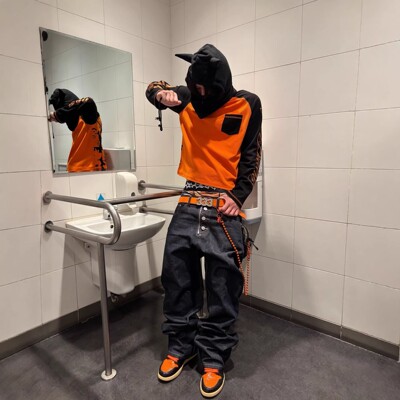 GRAILZ原牛拼皮直筒牛仔裤