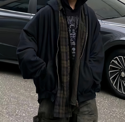 Undermycar假两件格子衬衫外套