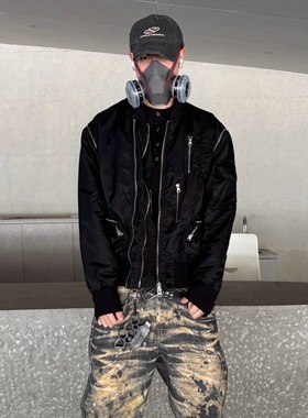 清仓! nextdoorlips 美式双色拼接多口袋拉链可拆卸飞行夹克棉服