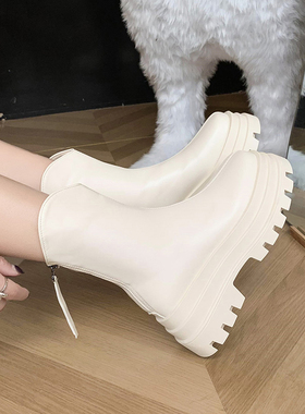 白色小个子厚底增高马丁靴女英伦2026春季单靴V口显瘦切尔西短靴