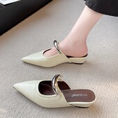 法式 气质坡跟尖头半拖配裙子后空穆勒鞋 包头拖鞋 女夏外穿2026新款