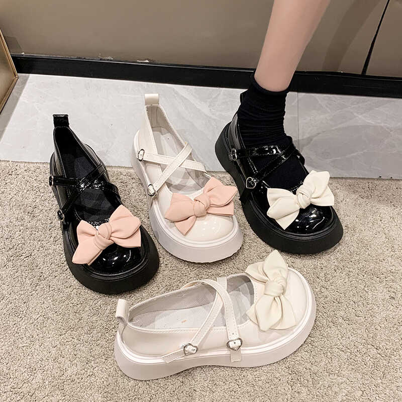 jk制服夏季增高蝴蝶结小皮鞋厚底