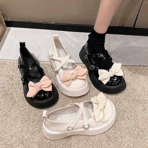 jk制服夏季增高蝴蝶结小皮鞋厚底
