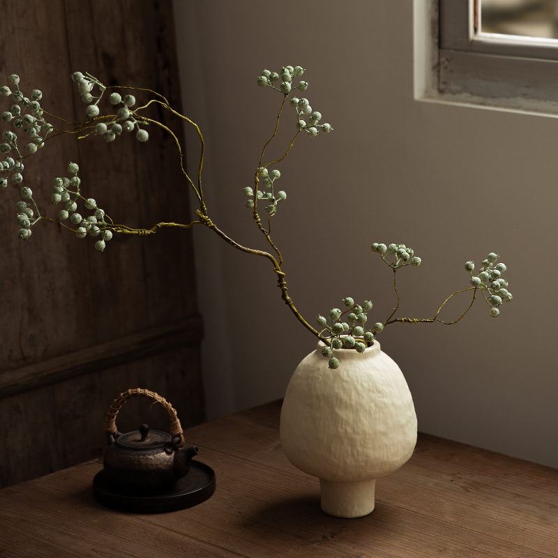 复古陶瓷花瓶摆件客厅插花侘寂风景德镇中古水培禅意马桑果干花小