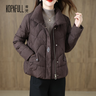 2025冬高端品牌短款羽绒服女时尚翻领小个子妈妈装加厚白鸭绒外套