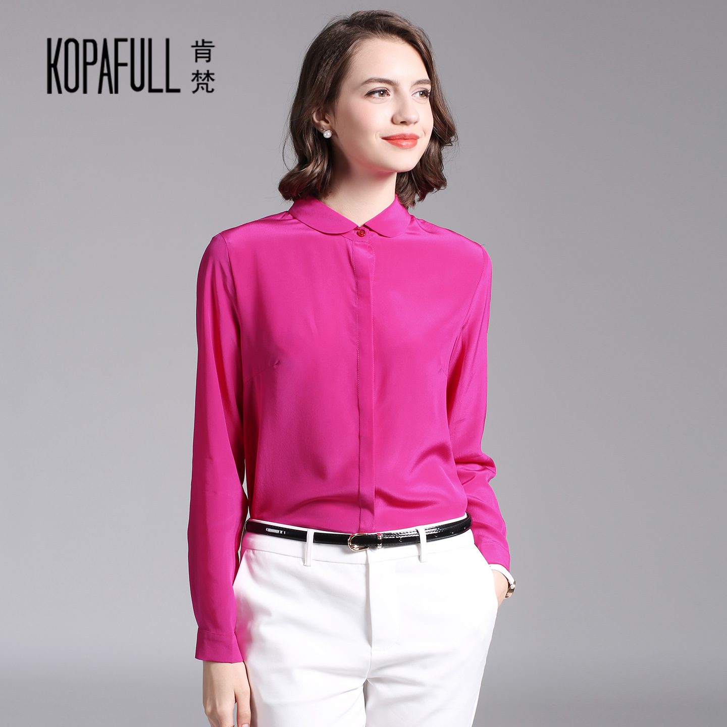 重磅真丝新款修身风娃娃领上衣