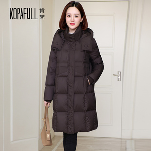 高端品牌加厚羽绒服女长款过膝2025冬季新款时尚大码连帽鹅绒外套