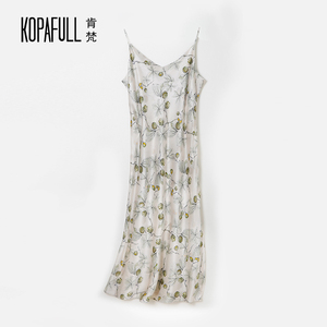 专柜正品重磅真丝吊带连衣裙女2025夏季内搭修身印花桑蚕丝长裙