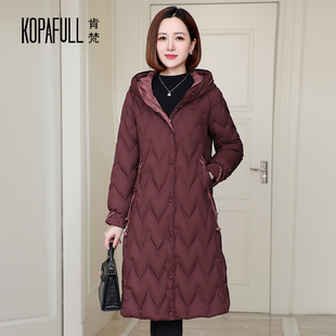 宽松连帽鹅绒绣花外套潮 大码 2024冬加厚羽绒服女中长款 品牌妈妈装