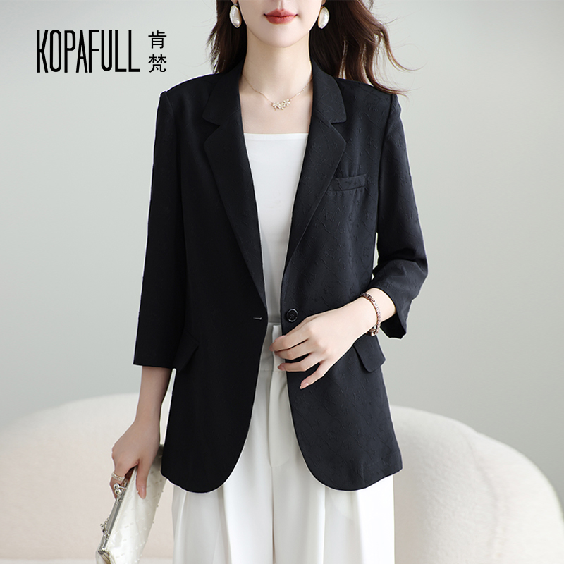 通勤一粒扣七分袖真丝小西装外套