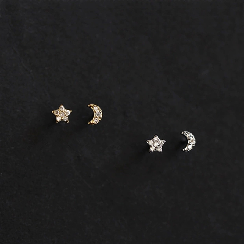 月亮纯银迷你睡觉不用摘耳钉