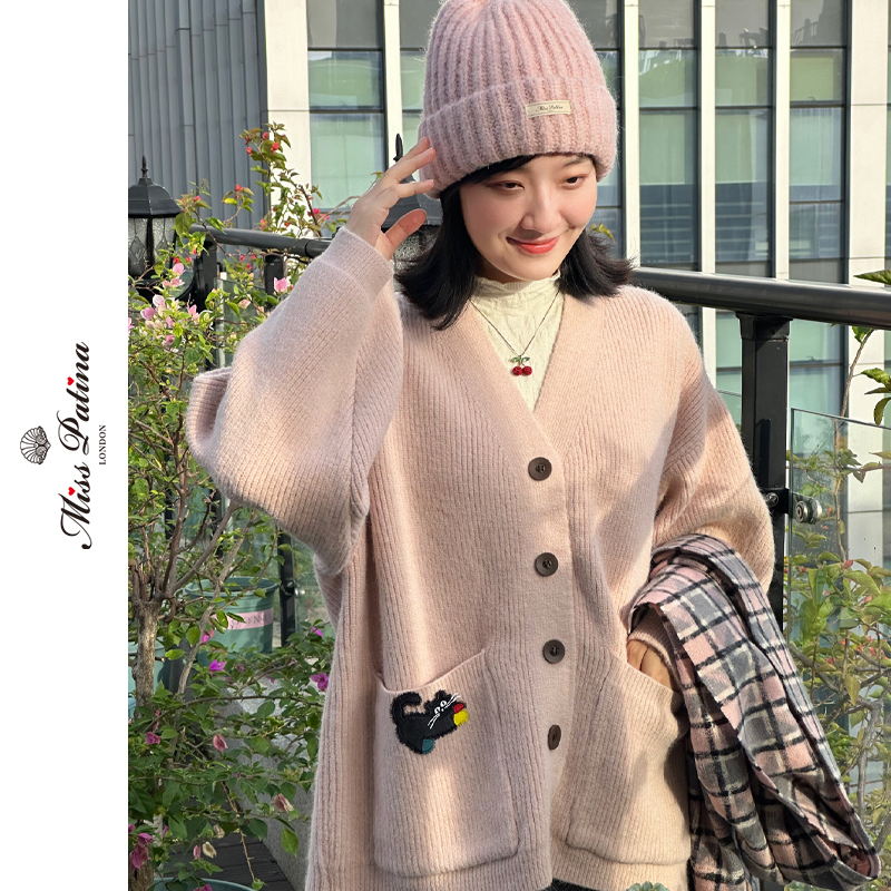 MP狮子猫V领针织毛衣开衫