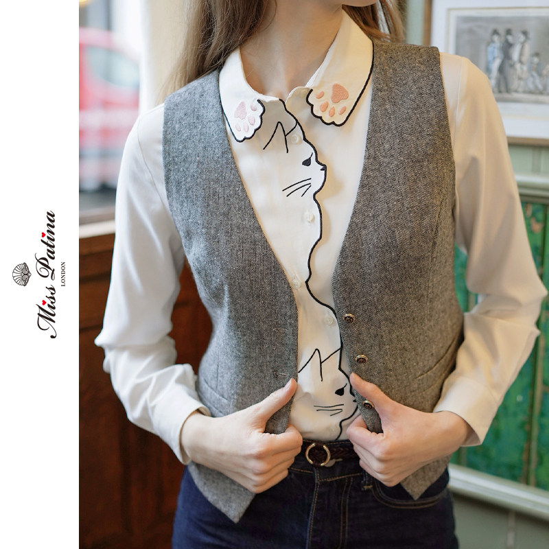 MP复古原创设计英伦学院风绅士马甲衬衫牛仔裤套装