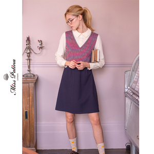 MP英伦复古原创 帕蒂千鸟格学院背心衬衫假两件连衣裙优雅通勤