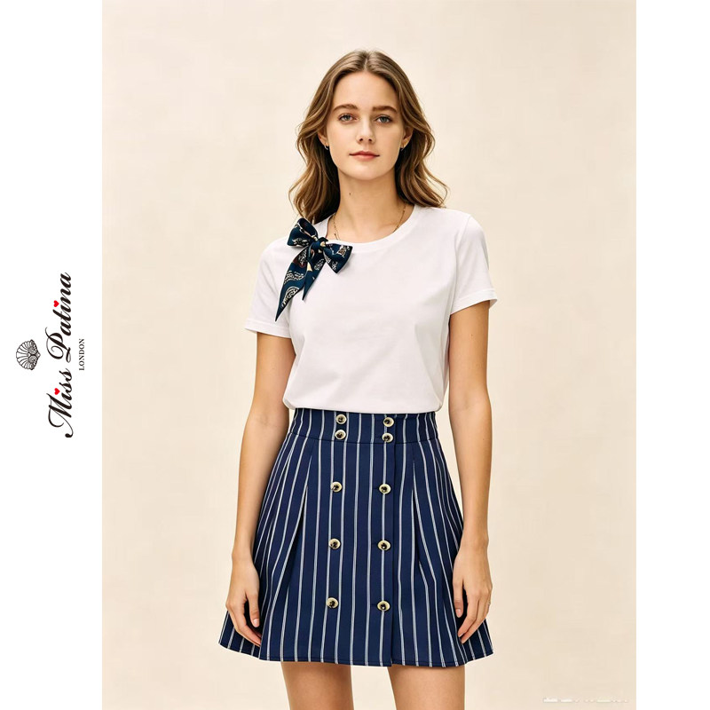 通勤英伦复古高腰A字条纹短裙