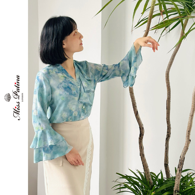 MP莫奈花园柔美飘逸喇叭袖衬衫