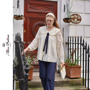 慵懒松弛减龄百搭 衬衫 MP英式 田园风刺绣花朵娃娃领飘带宽松版