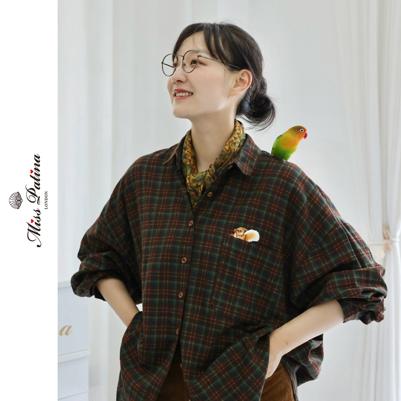 MP休闲宽松格子磨毛全棉长袖衬衣